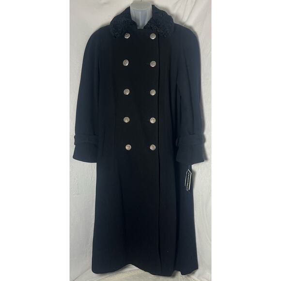 NEW DONNYBROOK Wool Double Breasted Long Overcoat Faux Fur Collar Coat Sz 10 - Picture 1 of 11